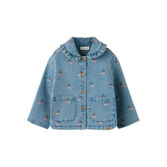 Lil Atelier Deva Loose Emb Jacket - Medium Blue Denim/Cherry - 92 cm