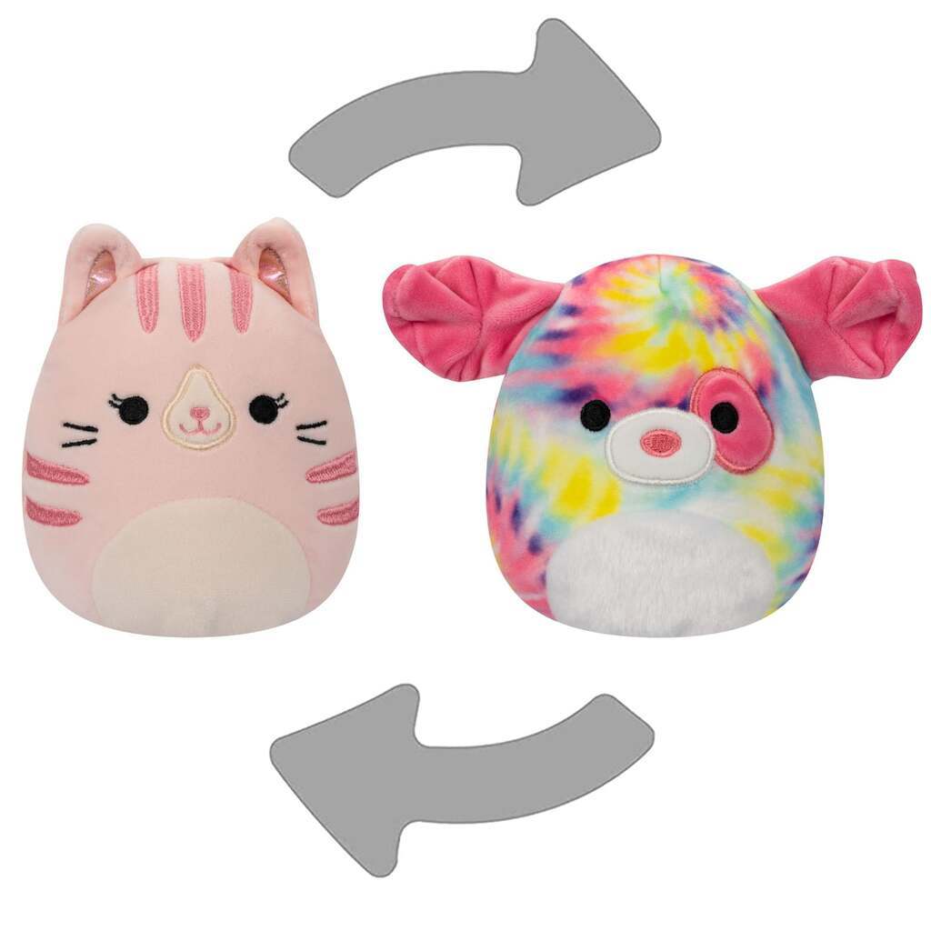 Squishmallows - Flip A Mallow Laura the Tabby Cat/Sheena the Dog  13 cm