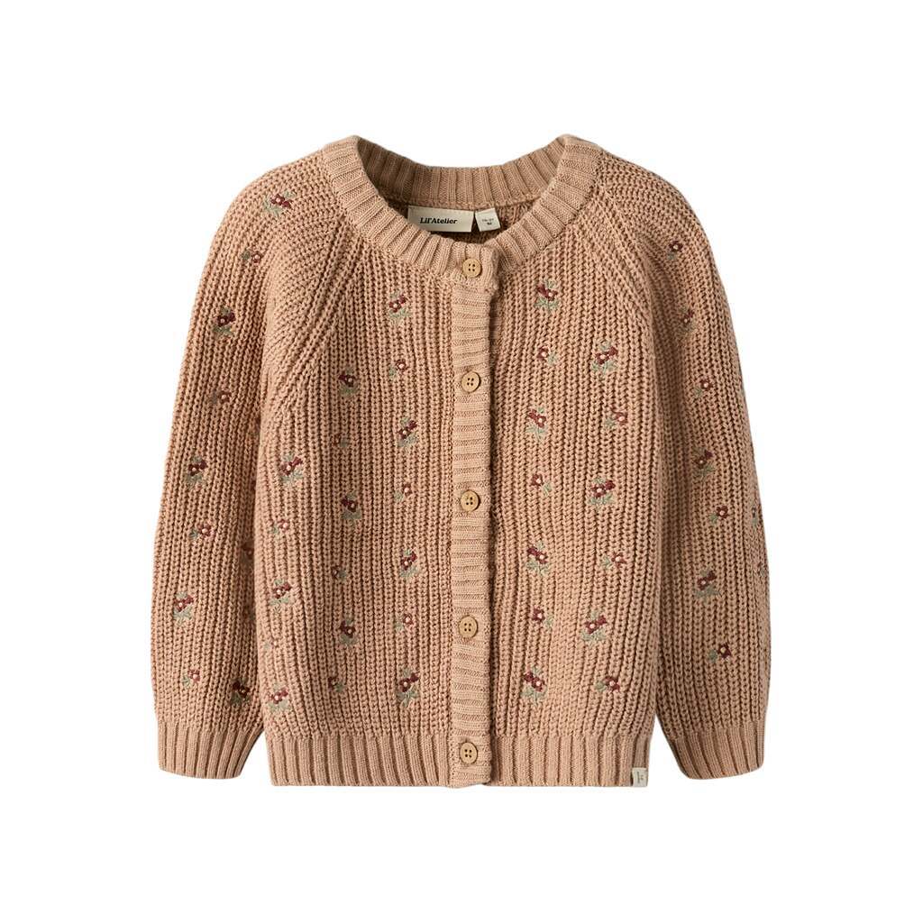 Lil Atelier Emlen Emb AO LS Knit Cardigan - Roebuck - 92 cm