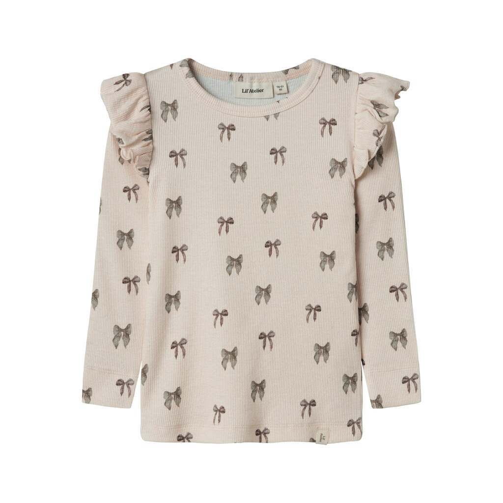 Lil Atelier Gavo Eko Slim Top - Silver Peony/Bow - 92 cm