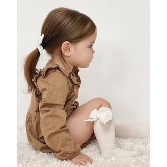 Condor Knæstrømper med Velour Sløjfe Hvide - 0-3 mdr.