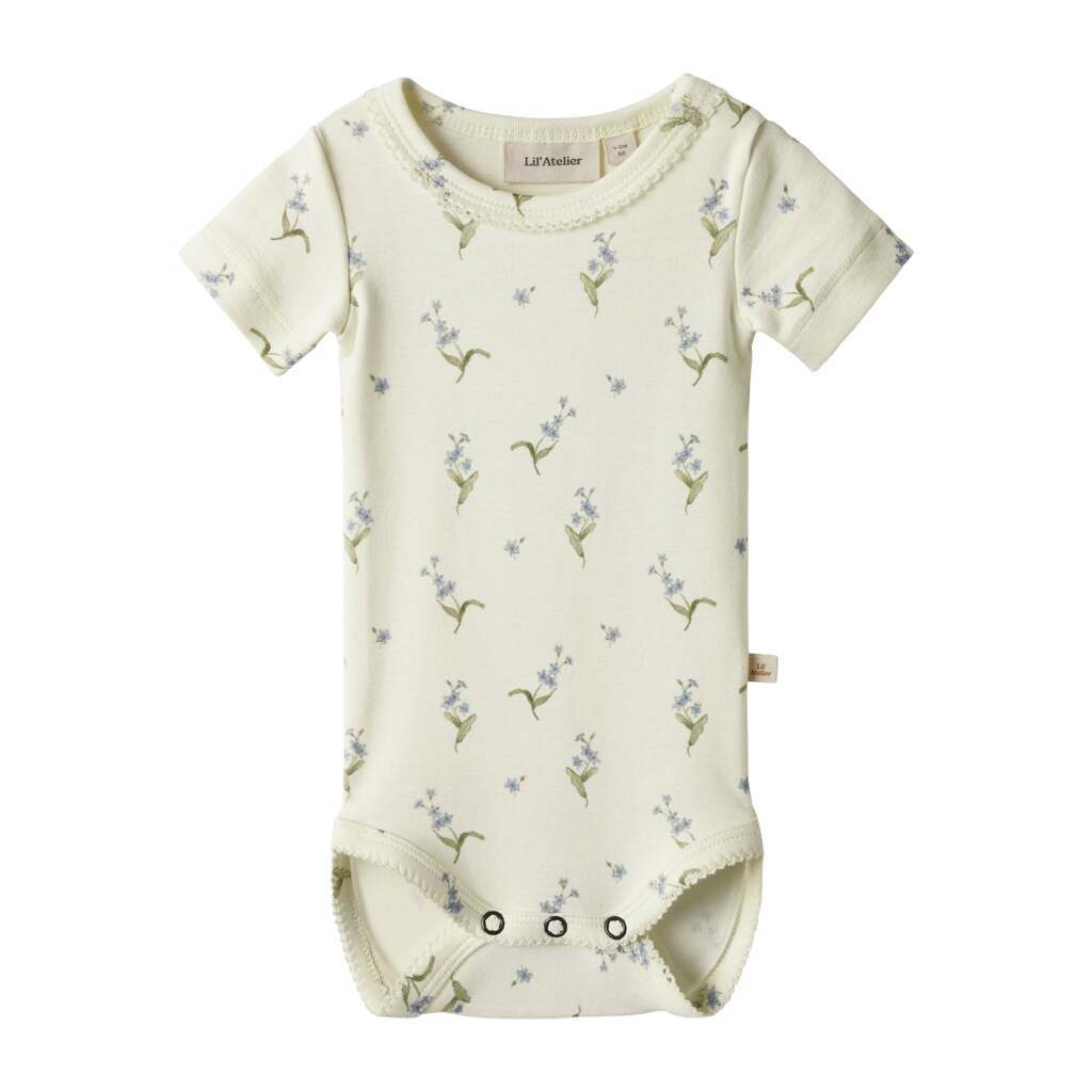 Lil Atelier Gayo Sig SS Body - Coconut Milk/Forget me not - 56 cm