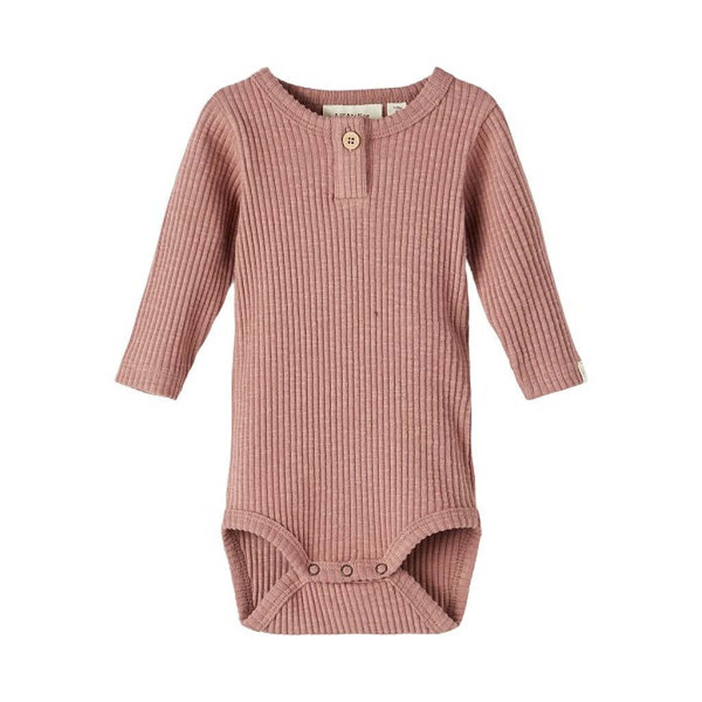 Lil Atelier Fraja Rib Slim LS Body - Burlwood - 56 cm