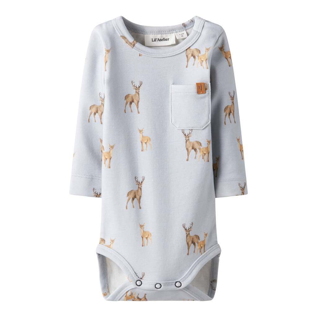 Lil Atelier Layo Geo LS Slim Body - Gray Dawn/Deer - 56 cm