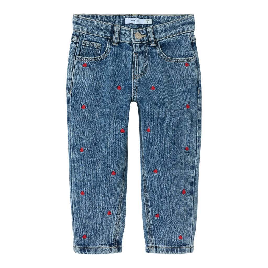 Name It Bella Mom Jeans - Medium Blue Denim/Heart - 86 cm