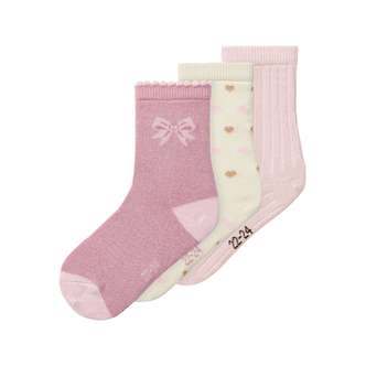 Name It Sille 3 pack strømper - Mauve Orchid Summer Sand/Corsage - 19/21 cm
