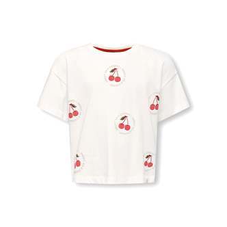 Only Mini Charlotte Life SS Loose Top - Cloud Dancer/Fruit - 92 cm