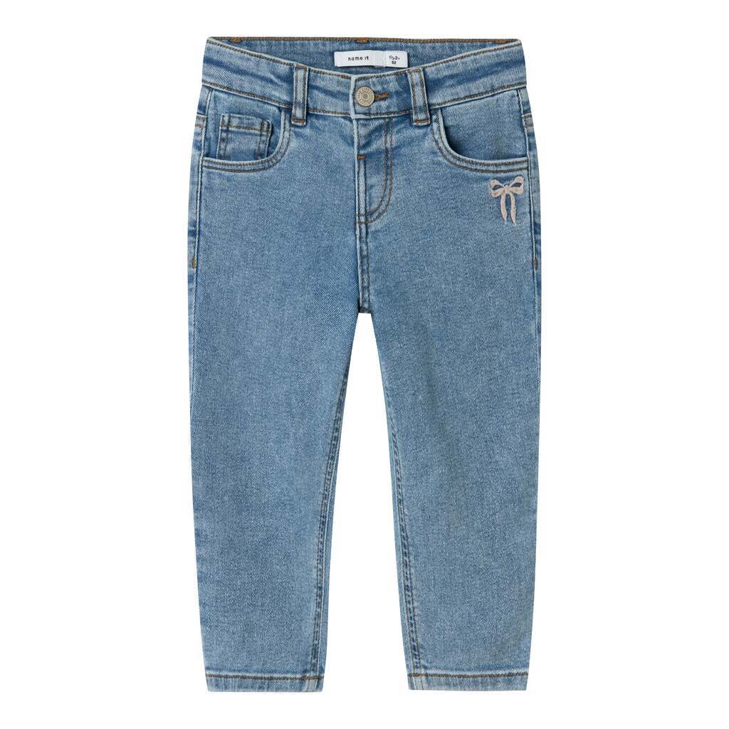 Name It Bella Mom Jeans - Medium Blue Denim/Bow Embroidery - 80 cm