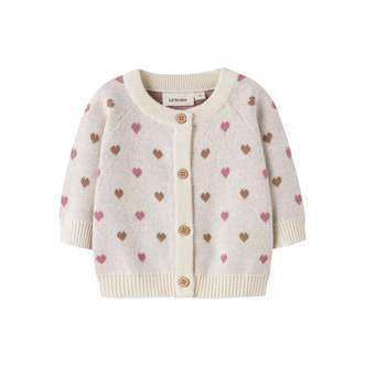 Lil Atelier Saran LS Knit Cardigan Heart - Turtledove - 56 cm
