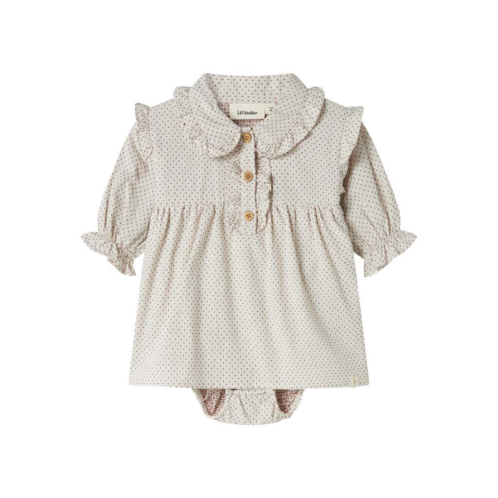 Lil Atelier Olena LS Loose Body Dress - Pastel Parchment - 56 cm