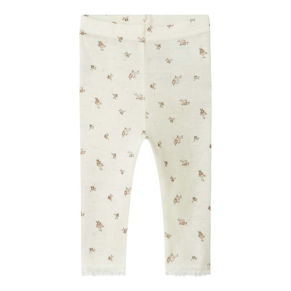 Name It Wang Wool Needle Leggings - Snow White/Flower - 50 cm