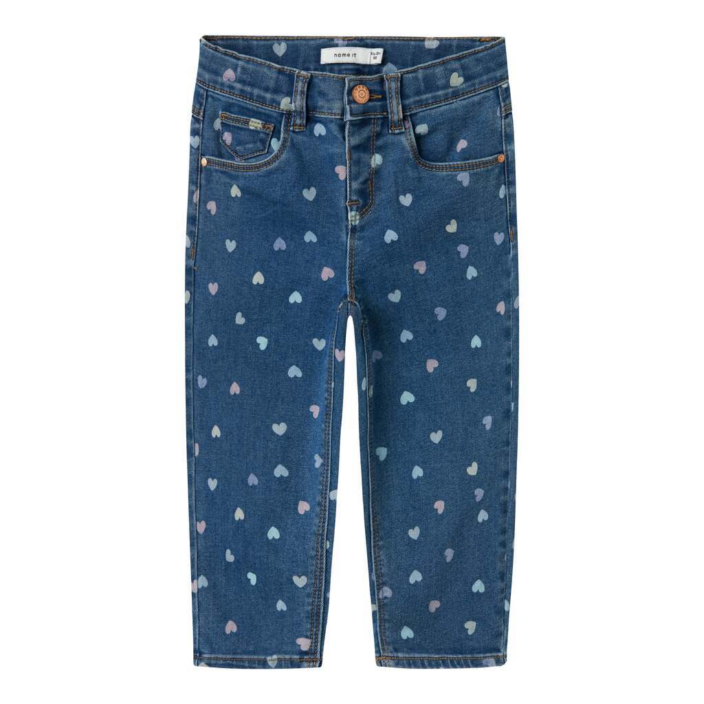Name It Bella Mom Shaped Jeans NOOS - Denim Blue/Hearts - 80 cm