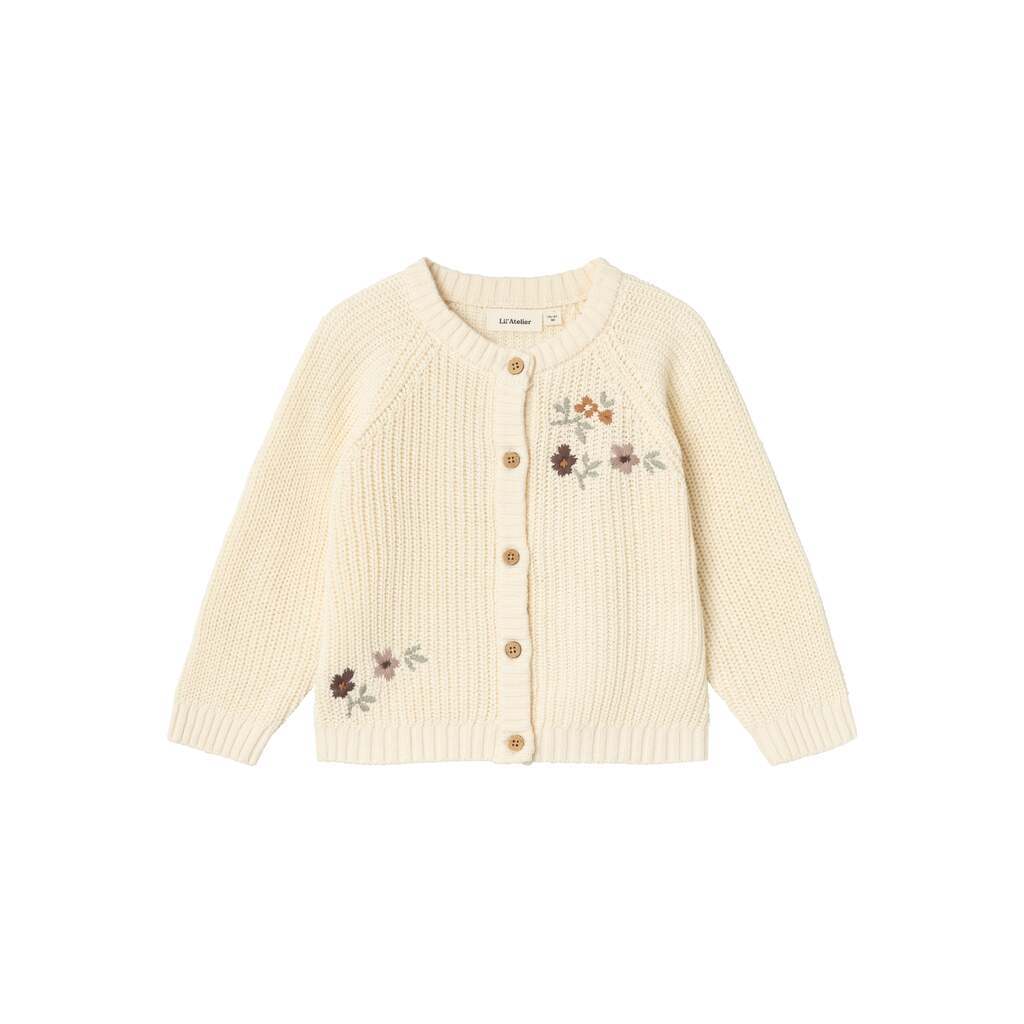 Lil Atelier Emlen Emb Knit Cardigan - Birch - 92 cm