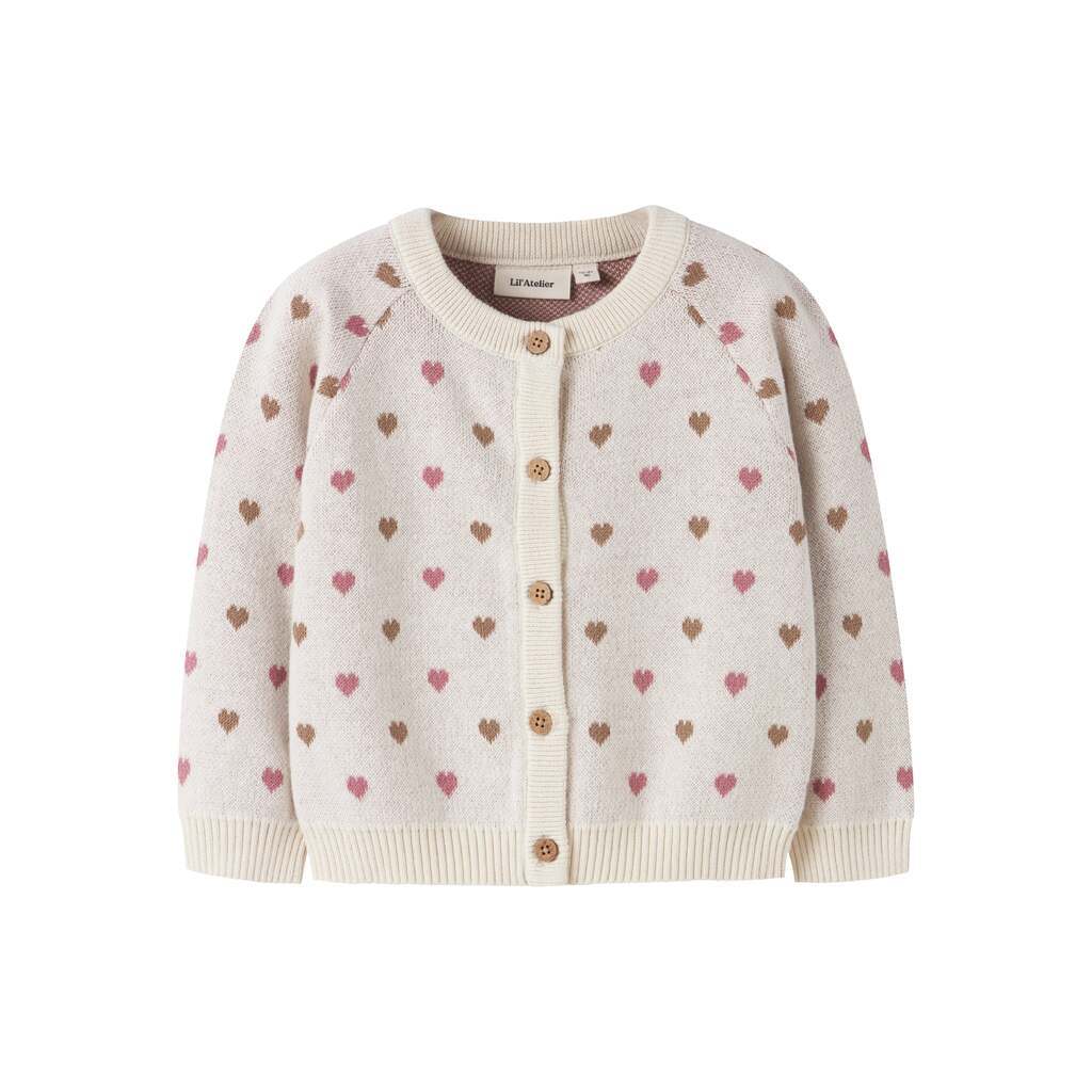 Lil Atelier Saran Knit Cardigan Heart - Turtledove - 92 cm