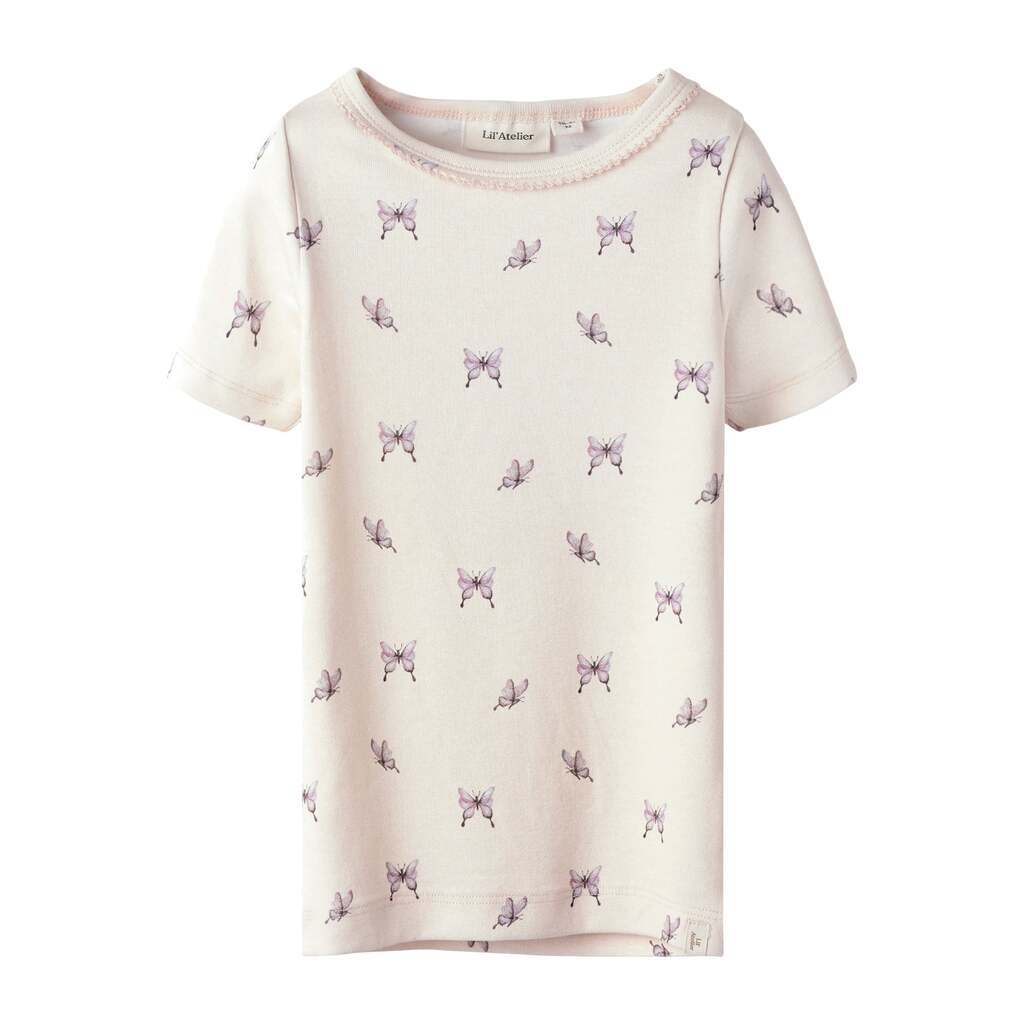 Lil Atelier Gayo Sig SS Top - Peach Blush/Butterfly - 92 cm