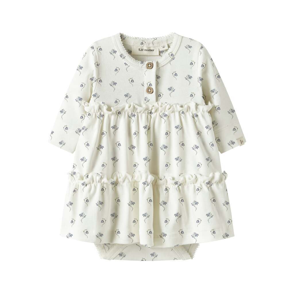 Lil Atelier Gayo Sum LS Body Dress - Coconut Milk/Bell Flower - 56 cm