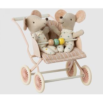 Maileg Klapvogn Baby Mus - Rosa