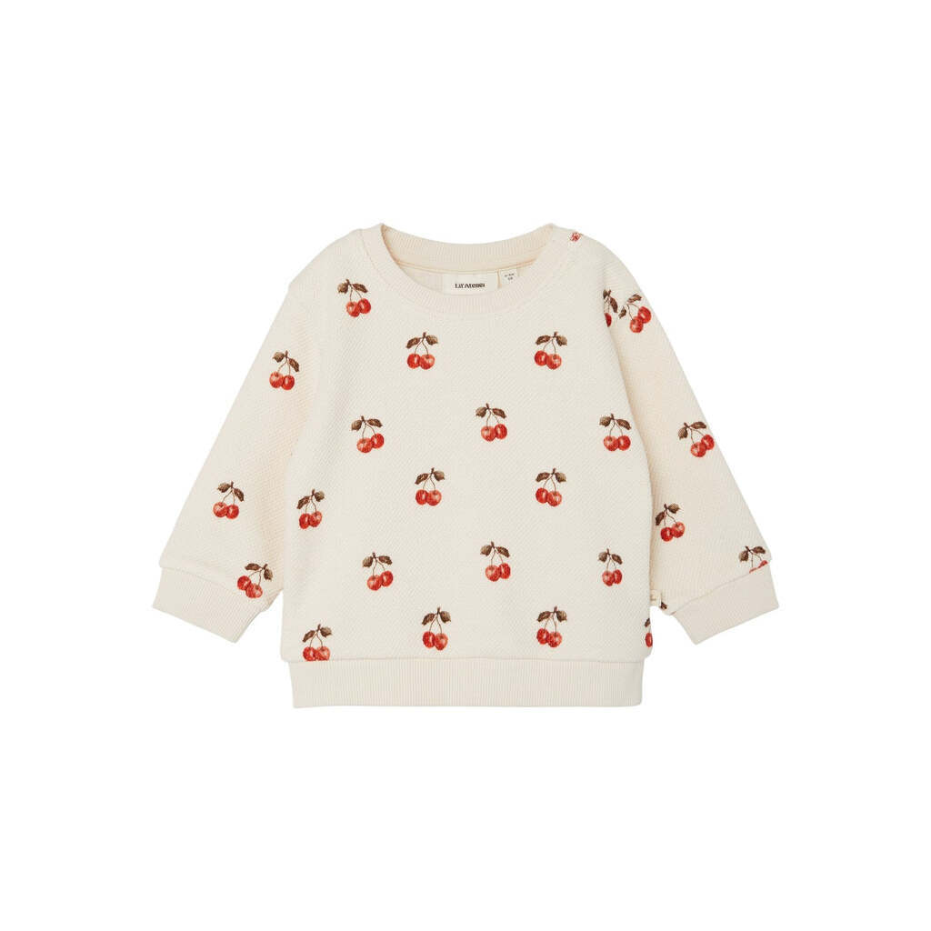 Lil Atelier Ronja Sweat Shirt med Kirsebær -  Whitecap Gray - 56 cm