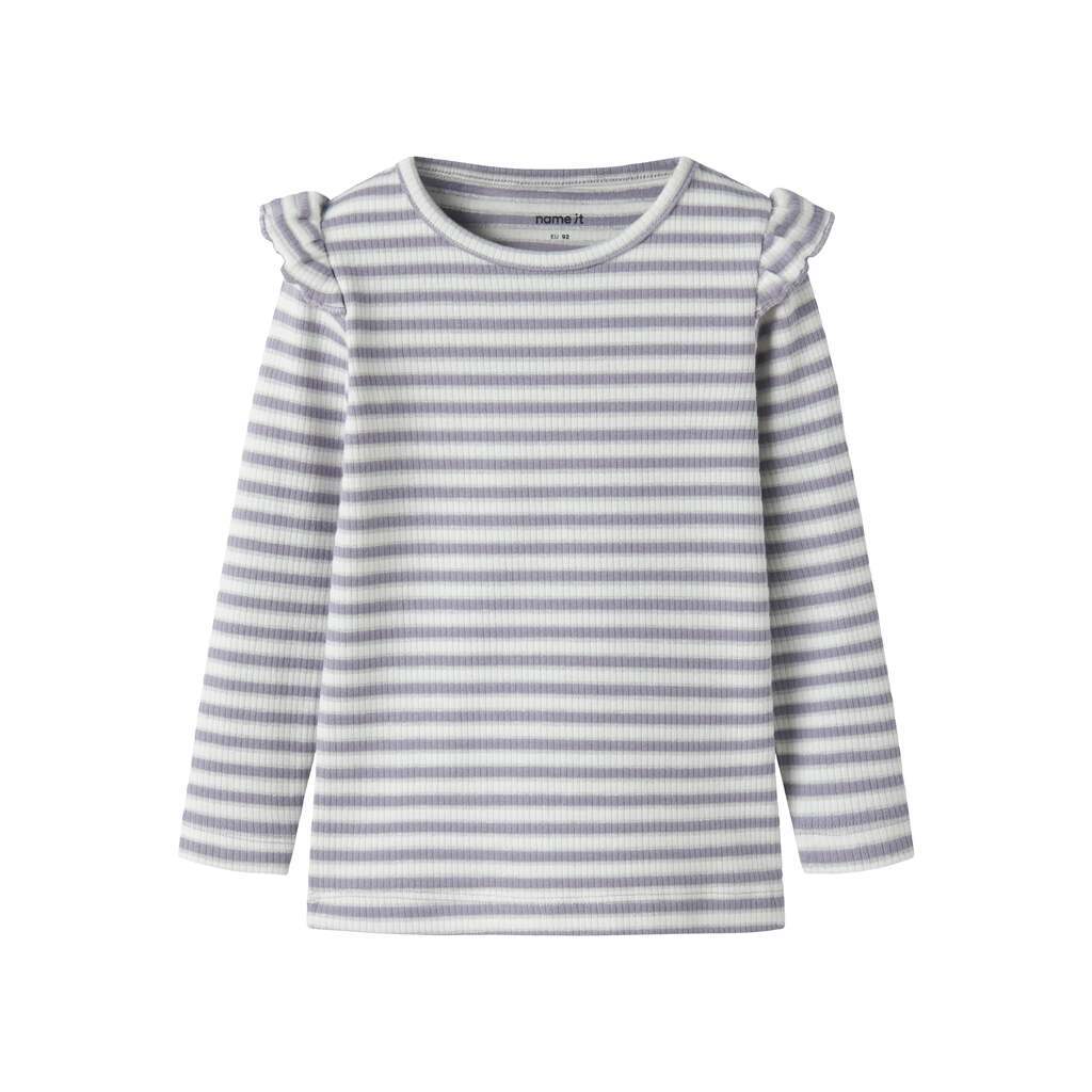 Name It Taias LS Slim Top - Lavender Gray/Cloud Dancer - 92 cm