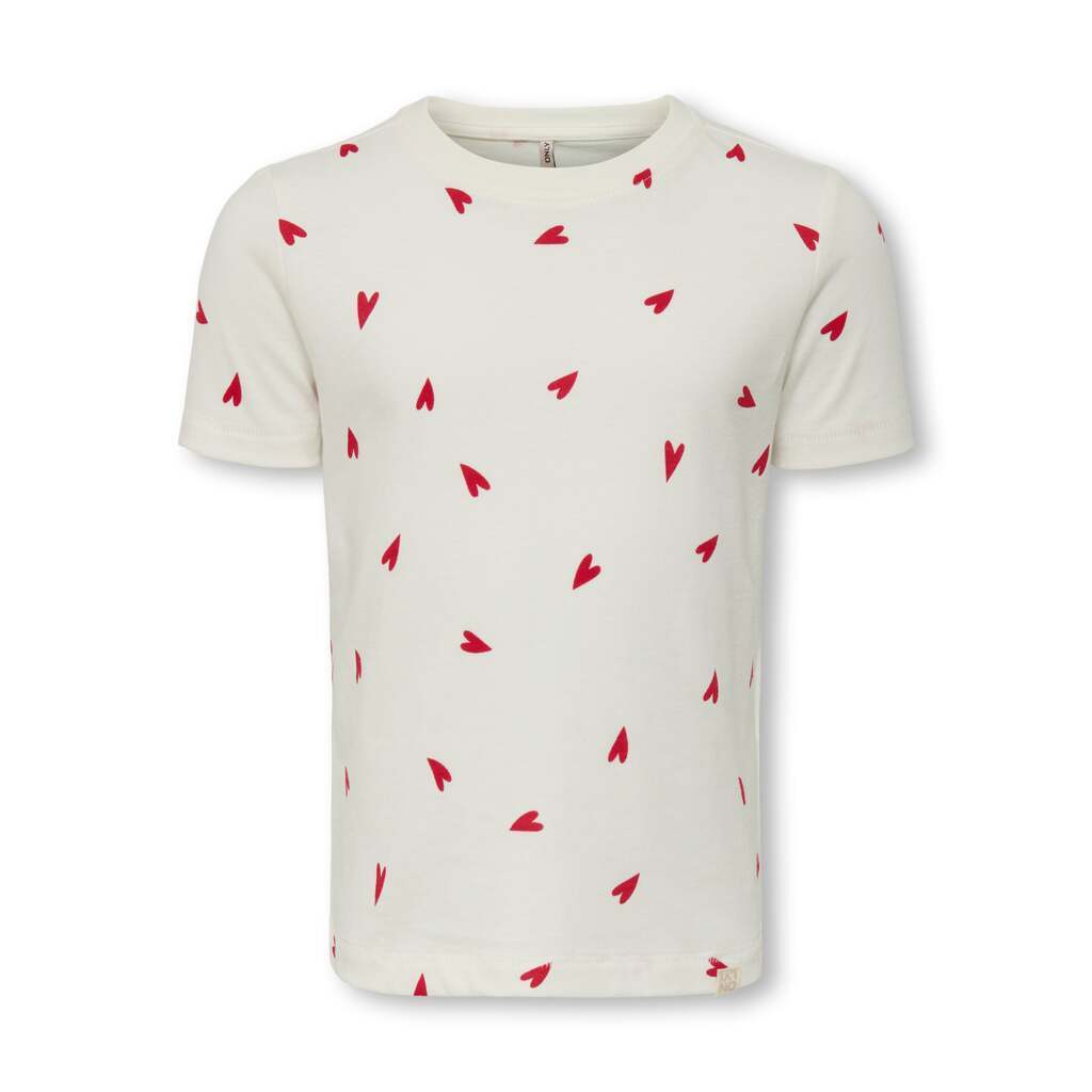 Only Mini Tijana Life SS Top - Cloud Dancer/Heart - 92 cm