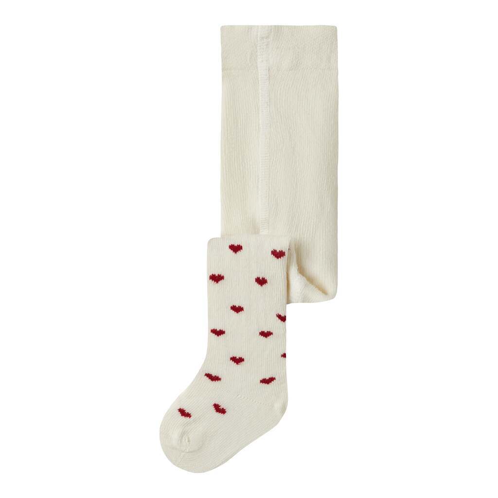 Lil Atelier Reba Len Strømpebukser - Turtledove/Red Hearts - 50/56