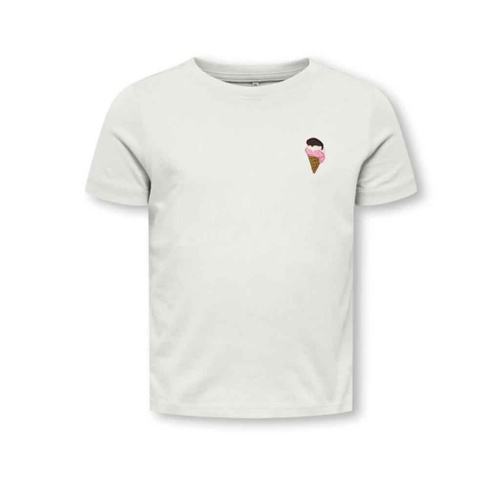 Only Mini Vega Life SS emb Tee - Cloud Dancer EMB Ice Cream - 92 cm