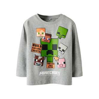 Name It Nyle Minecraft Top - Grey Melange - 92 cm