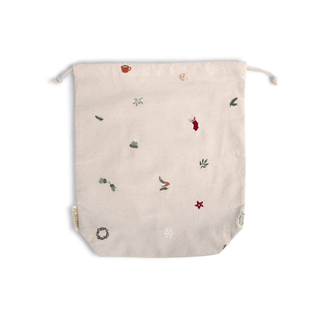 Gavepose af stof m. broderi GOTS - Wonderful Winter - Medium