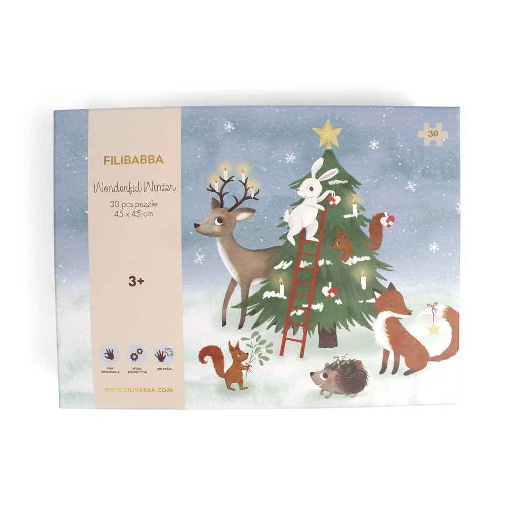 Puslespil med 30 brikker (45x45 cm) - Wonderful Winter - Skovens dyr
