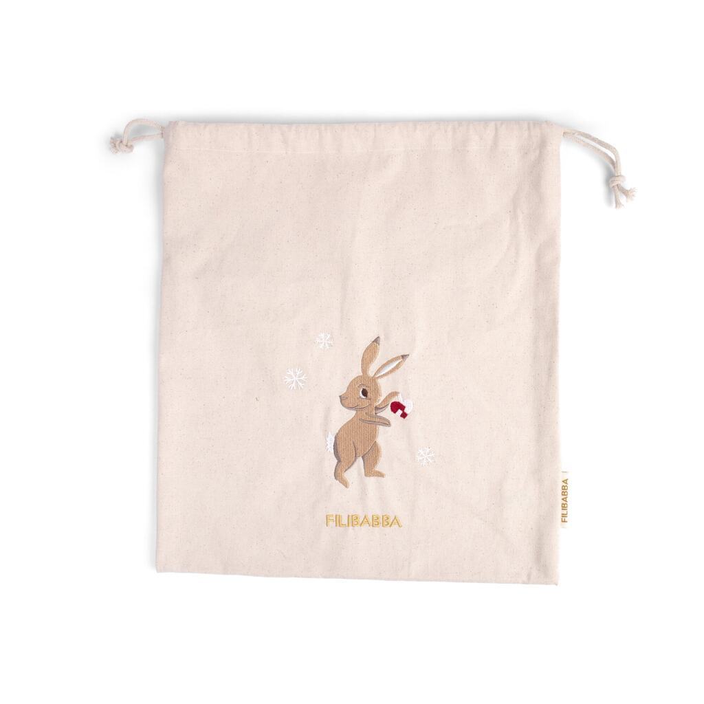 Gavepose af stof m. broderi GOTS - Wonderful Winter - Hare
