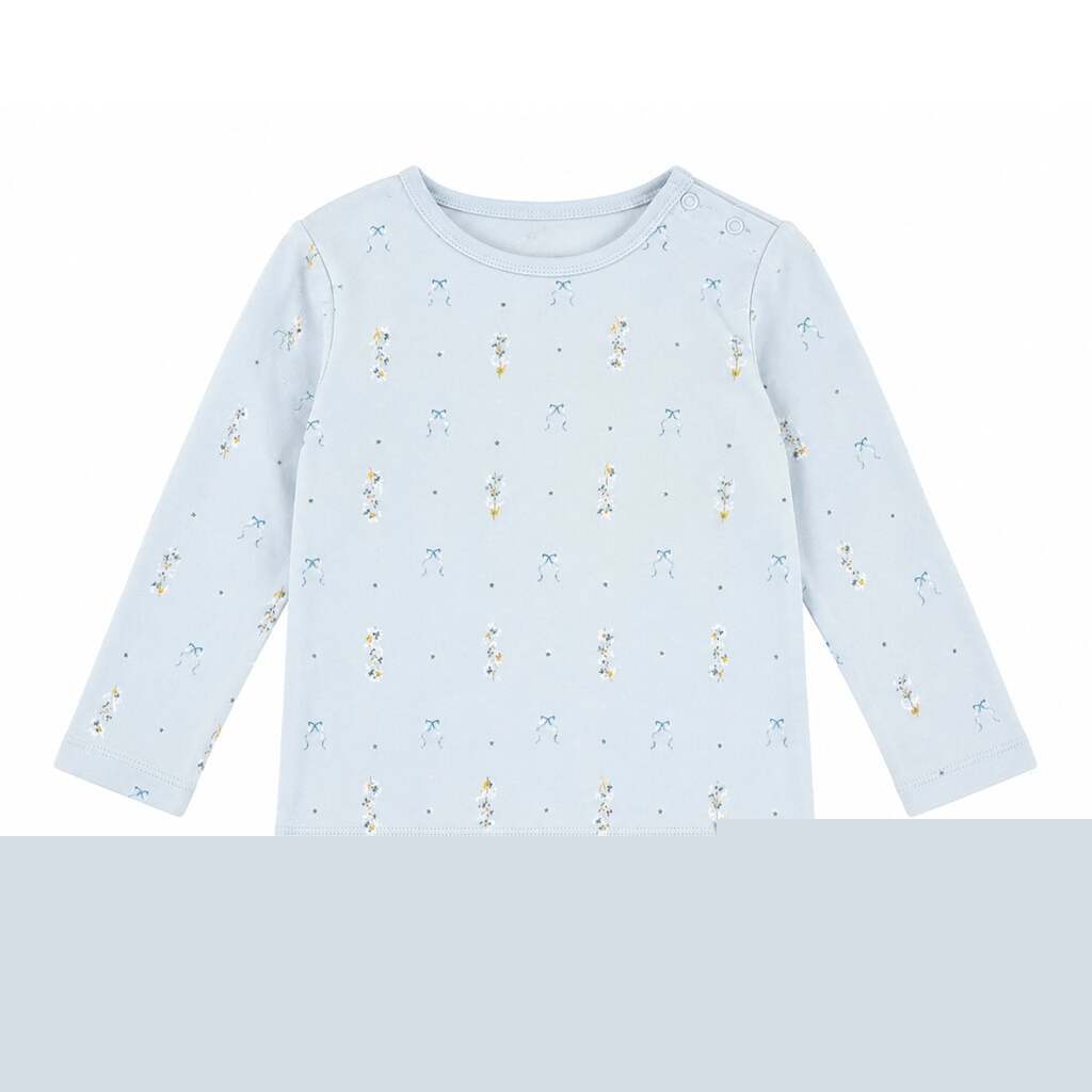 Blue Flower T-shirt i økologisk bomuld  lyseblå - 122/128