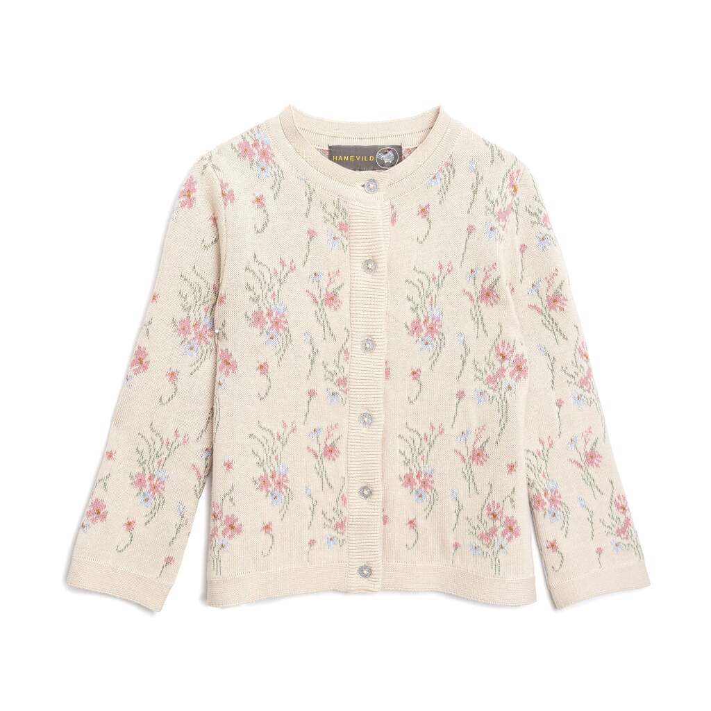 Blomstret cardigan i økologisk bomuld  Summer Sand - 122/128 / 62-140
