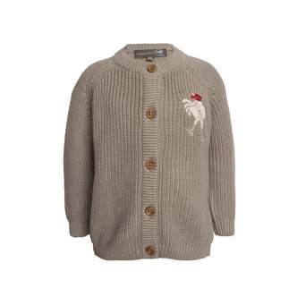 Kaj cardigan med merinould og broderet hane  Caribou - Caribou / 104