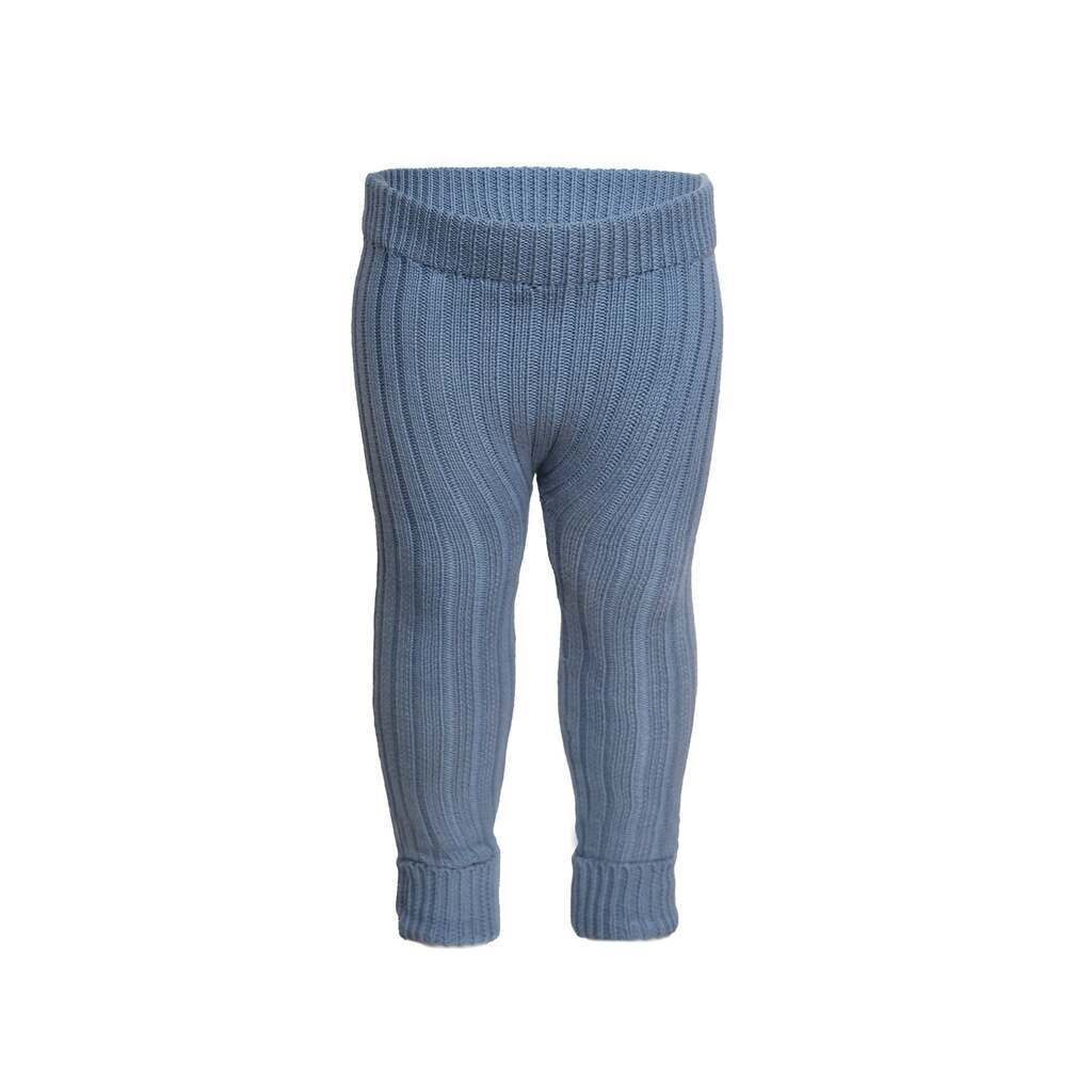 Lynge strikkede leggings i økologisk bomuld  Blue Blizzard - 122/128