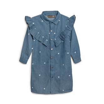 Denimkjole med hjertebroderi og flæse - 104