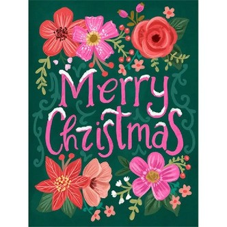 Merry christmas med blomster - Runde sten - 45 x 60 cm - Lærred, sten, pen, bakke, gele, poser til stenene