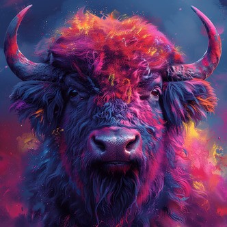 Farverig bøffel - Premium - Runde sten - 80 x 80 cm - med-saml-selv-ramme - Lærred, sten, pen, bakke, gele, poser til stenene