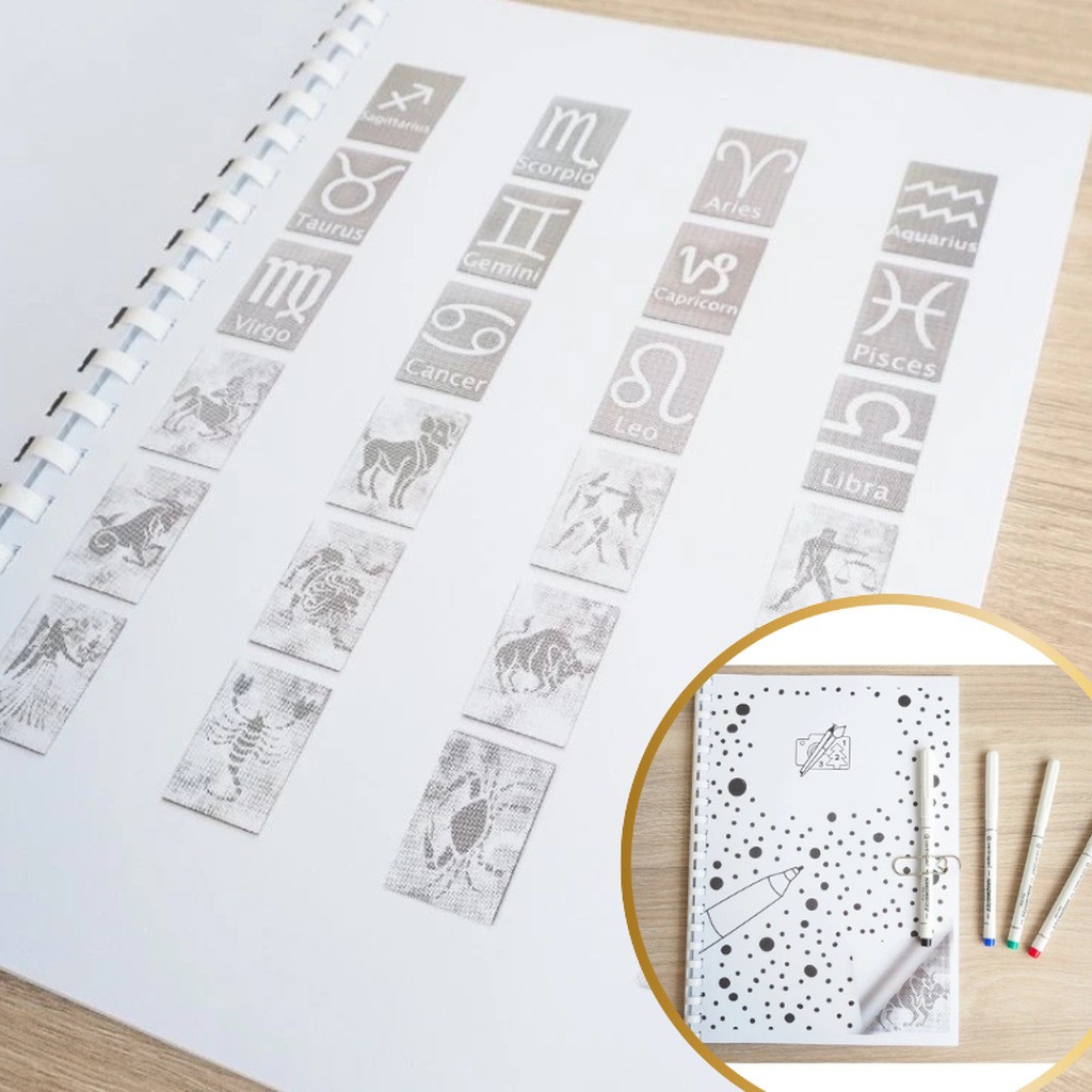 Stjernetegn - bog med 20 motiver i mal med prikker - Sort (1 stk.)