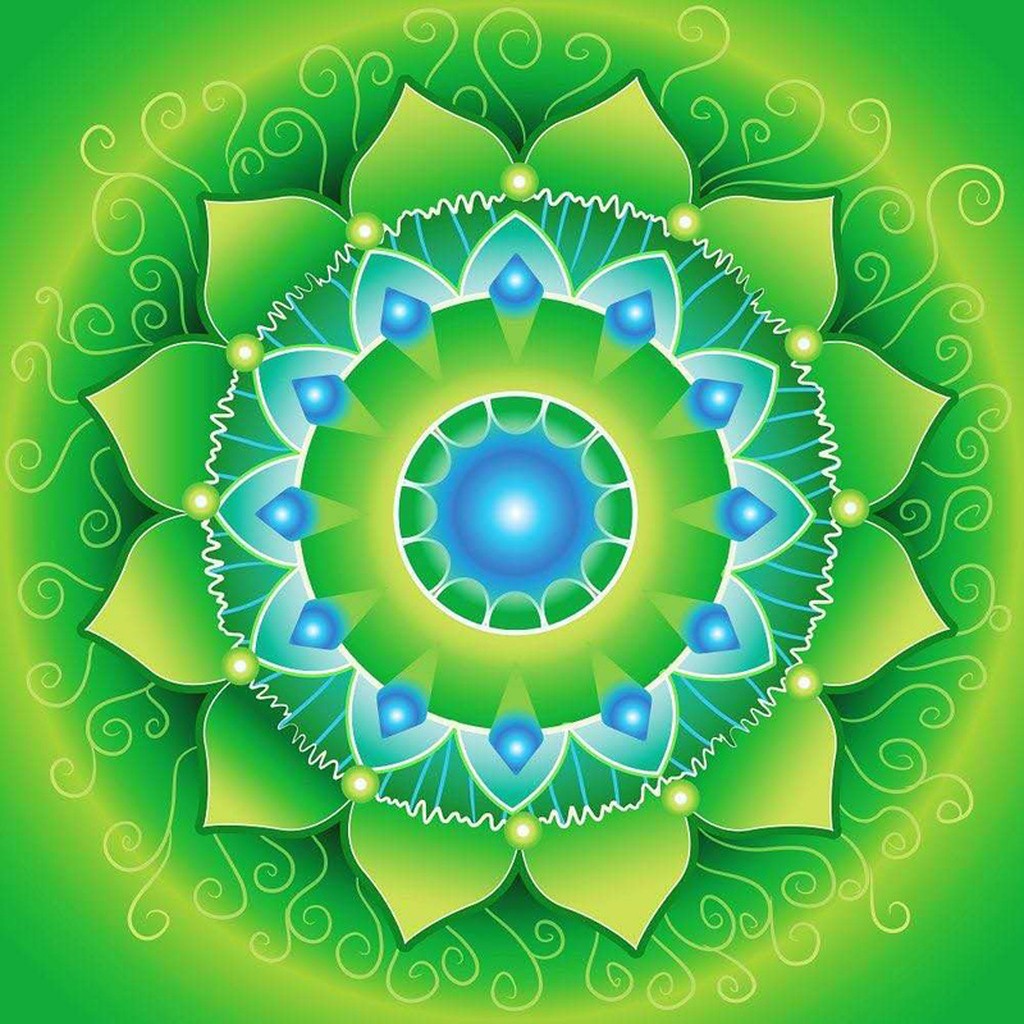 Mandala 15 - Runde sten - 40 x 40 cm - Lærred, sten, pen, bakke, gele