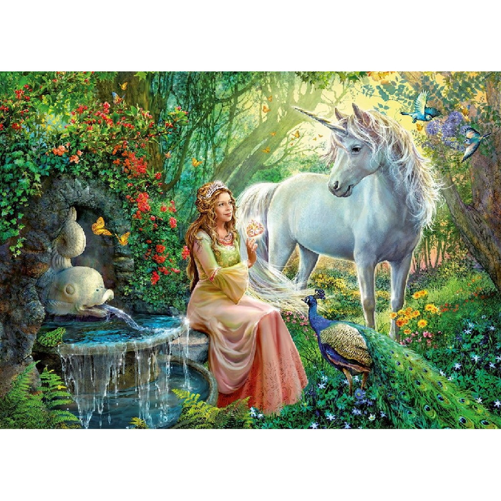 Prinsesse og enhjørning 3 - Runde sten - 70 x 50 cm - Lærred, sten, pen, bakke, gele, poser til stenene