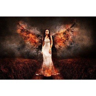 Engle med brændende vinger - Premium - Runde sten - 40 x 30 cm - Lærred, sten, pen, bakke, gele, poser til stenene - med-saml-selv-ramme