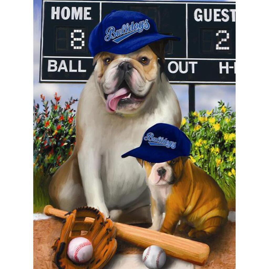Baseball hunde - Firkantede sten - 45 x 60 cm - Lærred, sten, pen, bakke, gele, poser til stenene
