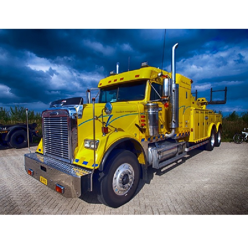 Gul amerikaner lastbil - Firkantede sten - 60 x 45 cm - Lærred, sten, pen, bakke, gele, poser til stenene