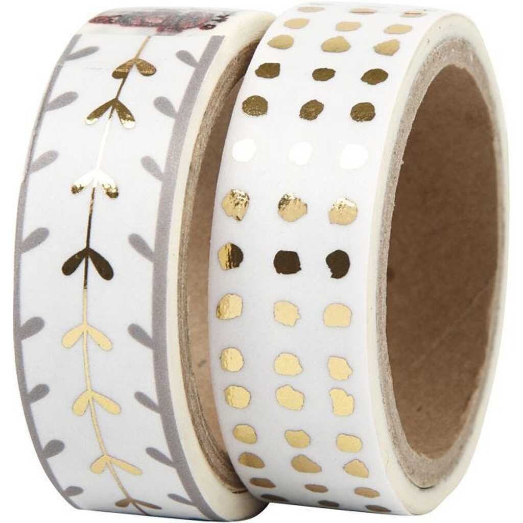 Washi-tape med hjerter og prikker i guld