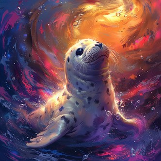 Farverig sæl - Premium - Firkantede sten - 50 x 50 cm - med-saml-selv-ramme - Lærred, sten, pen, bakke, gele, poser til stenene