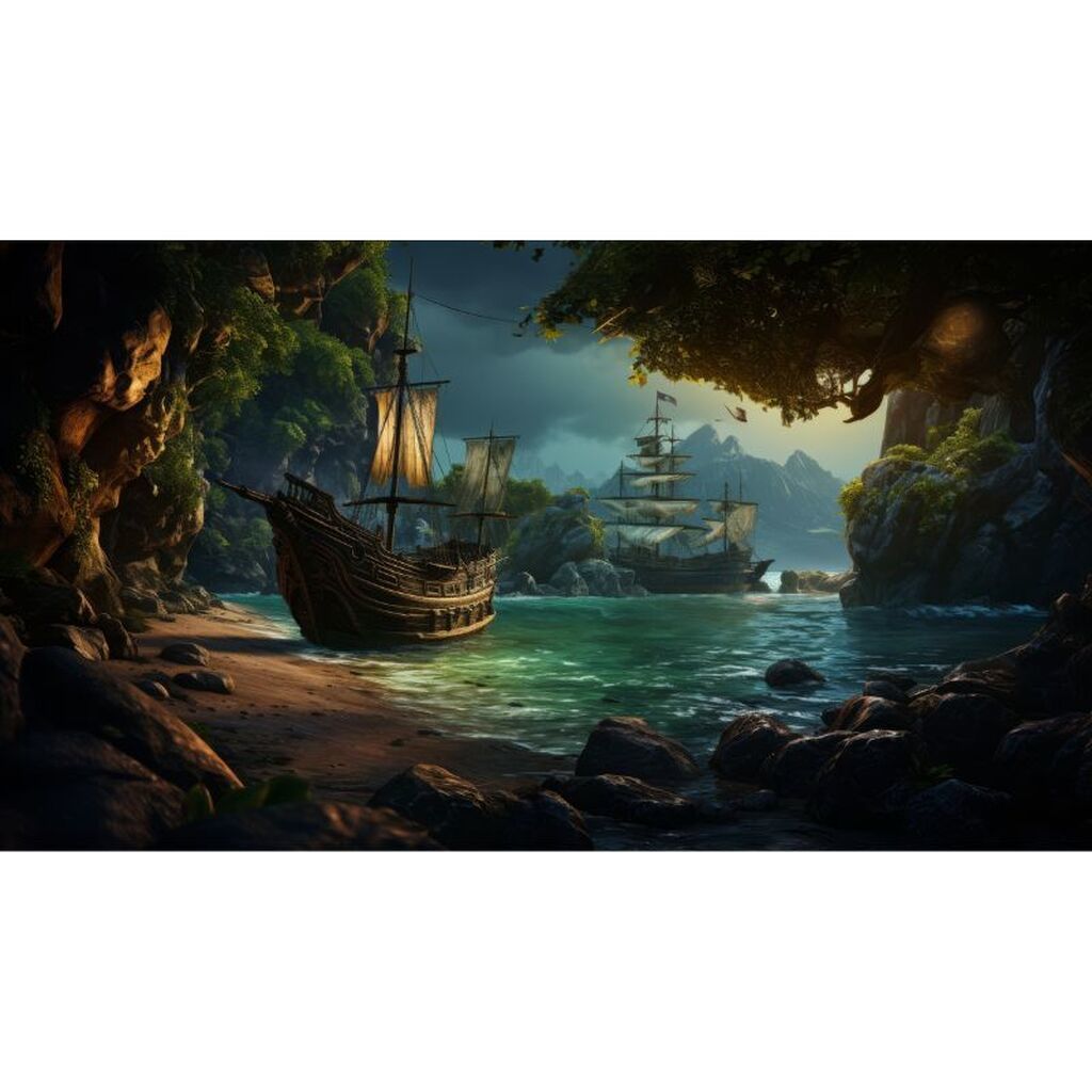 Bugt med skibe - Premium - Runde sten - 60 x 40 cm - Lærred, sten, pen, bakke, gele, poser til stenene - Uden ramme