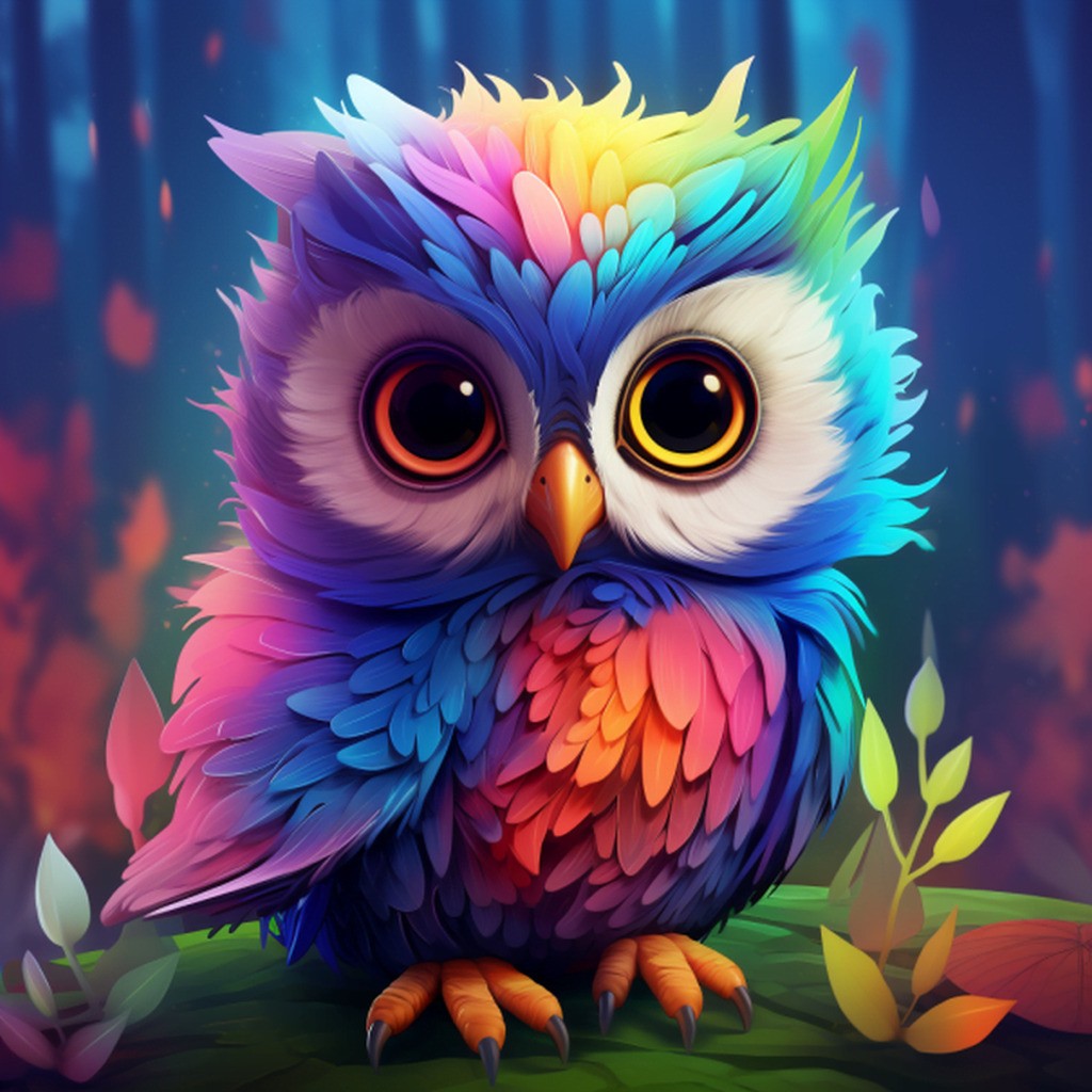 Farverig ugle - Premium - Runde sten - 50 x 50 cm - Uden ramme - Lærred, sten, pen, bakke, gele, poser til stenene