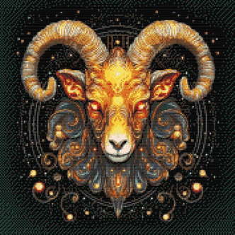 Stjernetegn vædderen (C) - Premium - Runde sten - 80 x 80 cm - med-saml-selv-ramme - Lærred, sten, pen, bakke, gele, poser til stenene