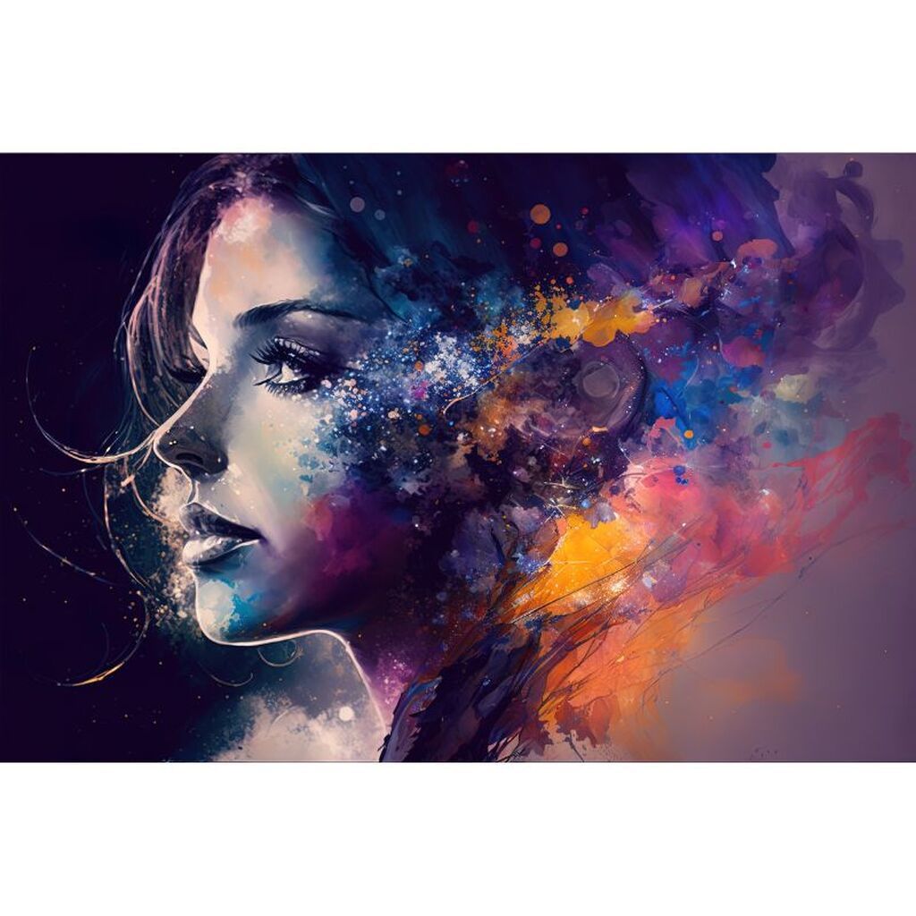 Ansigt med farver - Premium - Runde sten - 60 x 40 cm - Lærred, sten, pen, bakke, gele, poser til stenene - Opspændt på ramme