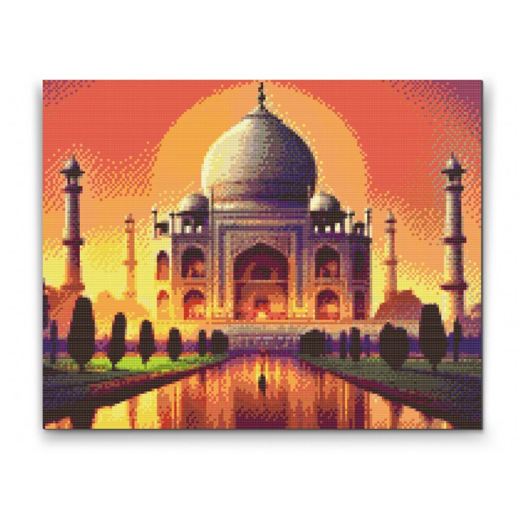 Taj Mahal - Premium - Firkantede sten - 100 x 80 cm - Lærred, sten, pen, bakke, gele, poser til stenene - med-saml-selv-ramme